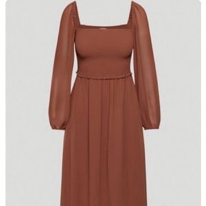 Aritzia Tan Chiffon Midi Dress Size S